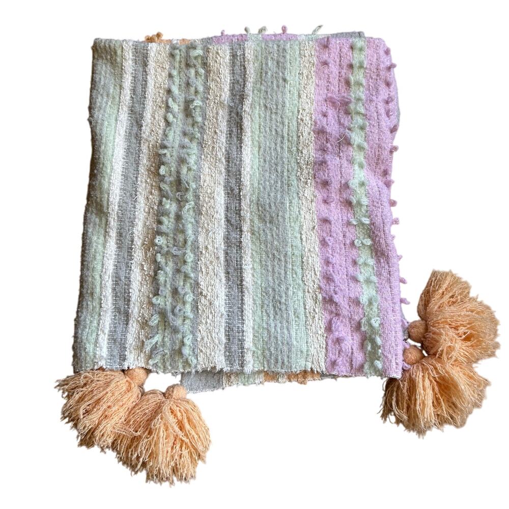 London Kaye Throw Multicolor Striped Embroidered Fringe Blanket Tassels 60x50